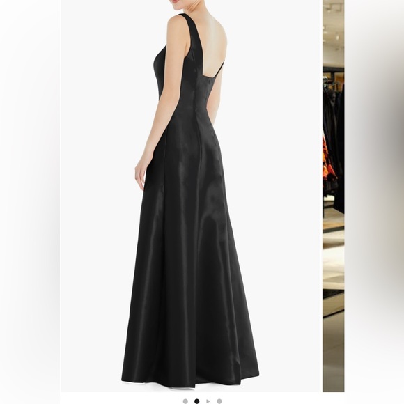 NWT | Alfred Sung, Square Neck Satin A-line dress - Picture 3 of 4